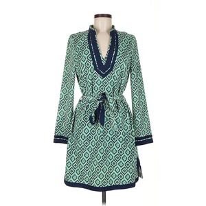 Esley Green Geometric Print Long Sleeve Belted Shift Dress Size M